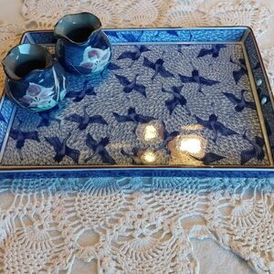 Blue Floral Ceramic Bath Set